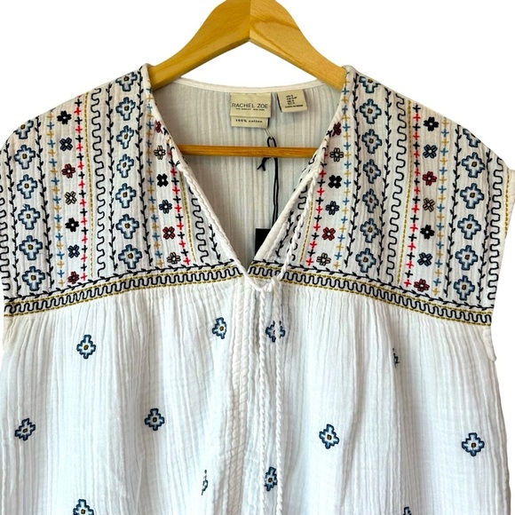 Rachel Zoe White and Blue Embroidered Women's Top, Small - Picture 3 of 10